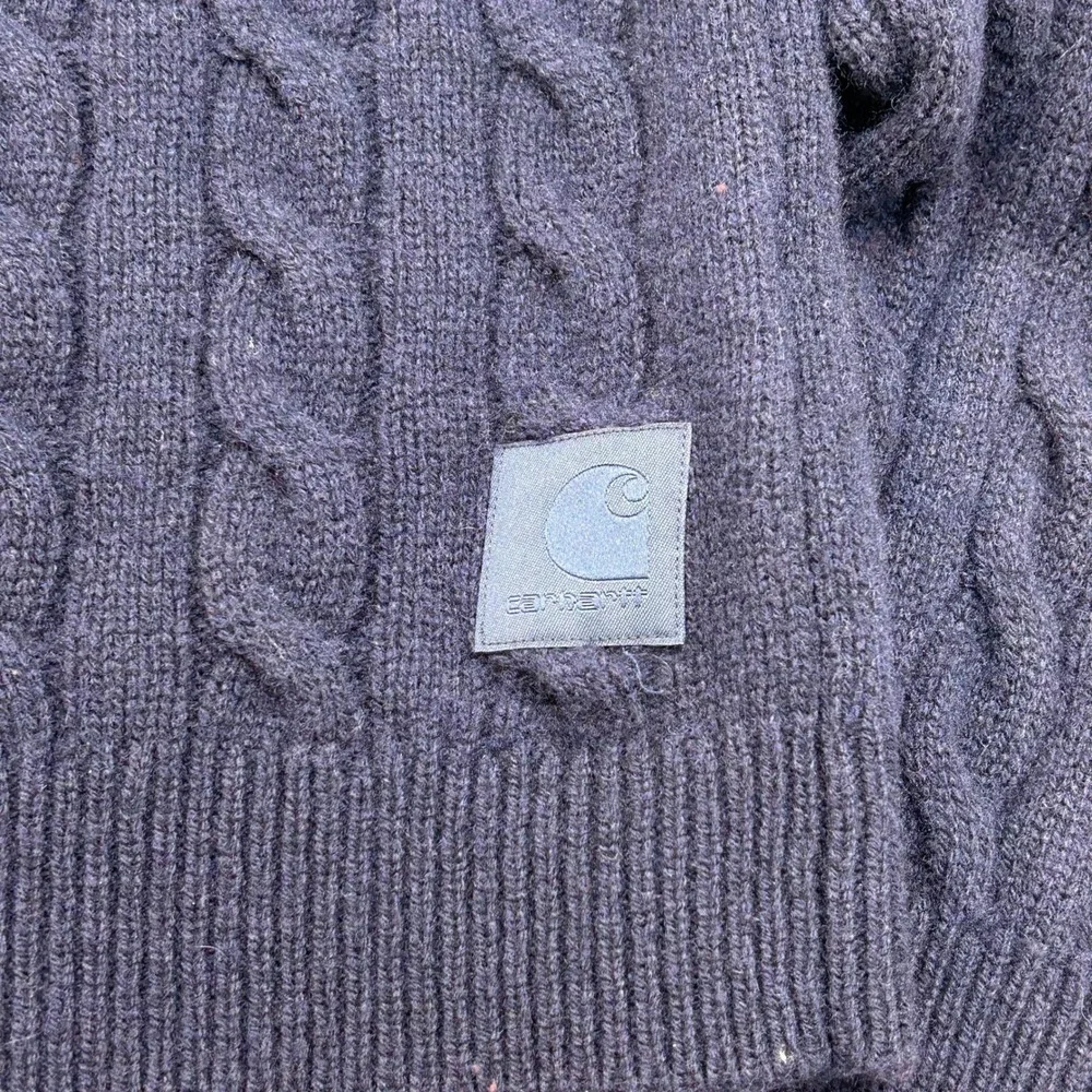 Carhartt WIP Cable Knit Fisherman Sweater Men Medium Wool Pullover Crewneck Navy